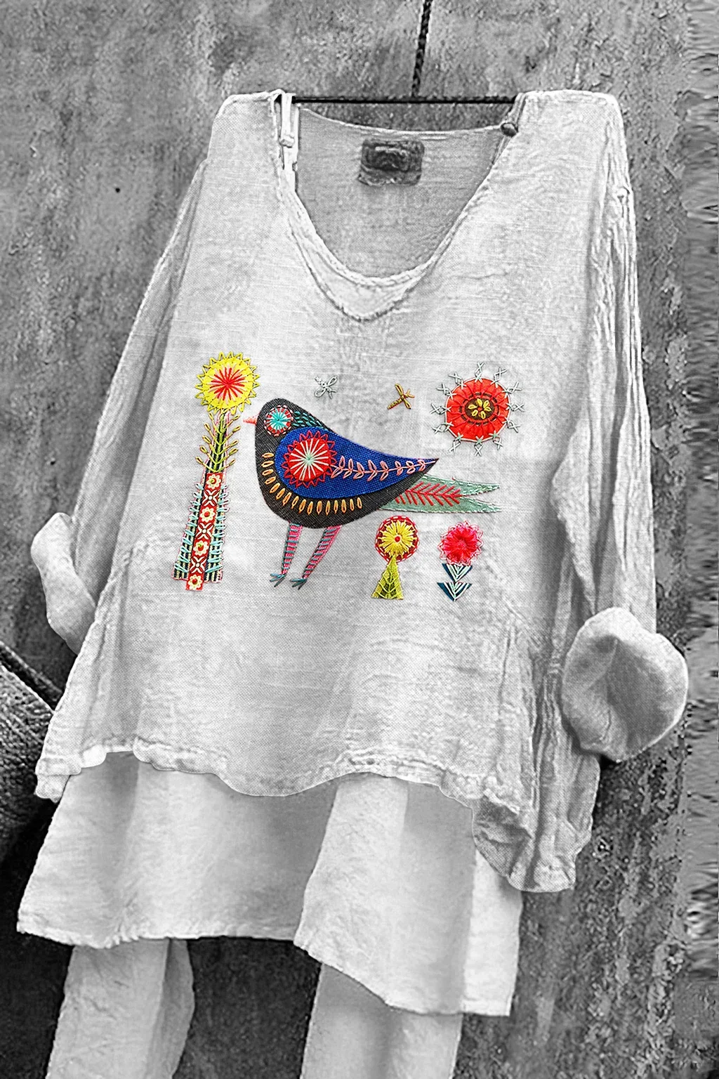 Women Floral Long Sleeve Blouse Spring/Fall Printing V Neck Daily Casual Top