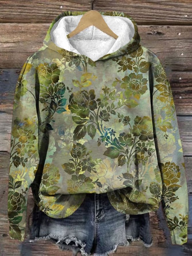 Women's Floral Spring/Fall Long Sleeve Casual Daily Hoodie