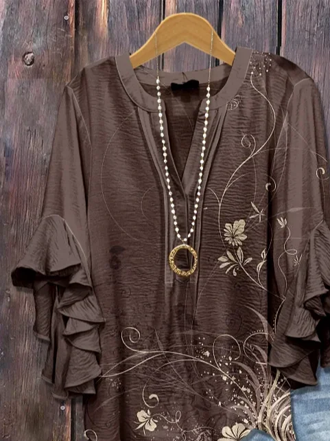 Women Floral Half Sleeve Shirt Summer Printing V Neck Daily Casual Top