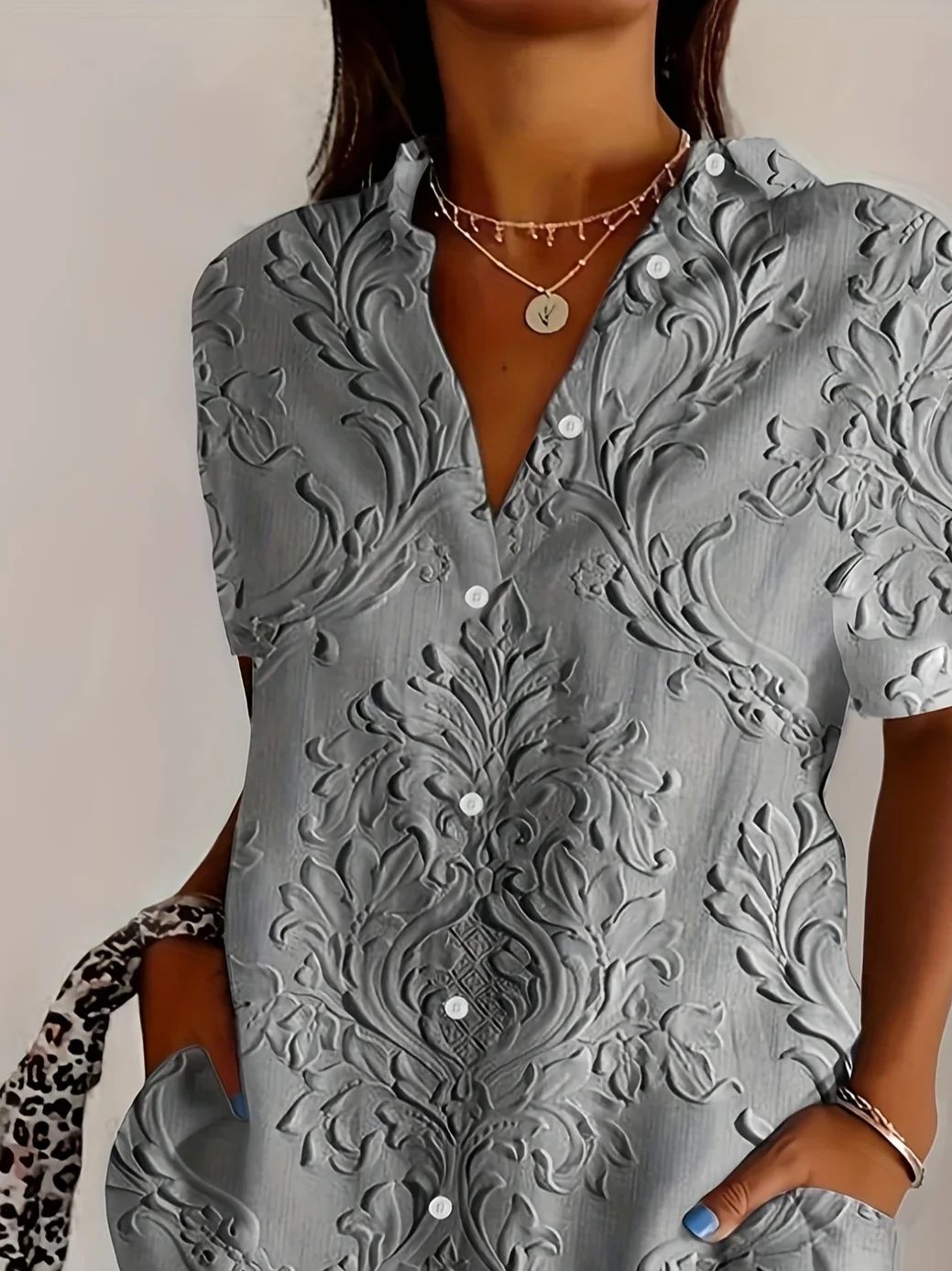 Women Floral Short Sleeve Shirt Summer Printing Shirt Collar Daily Casual Top