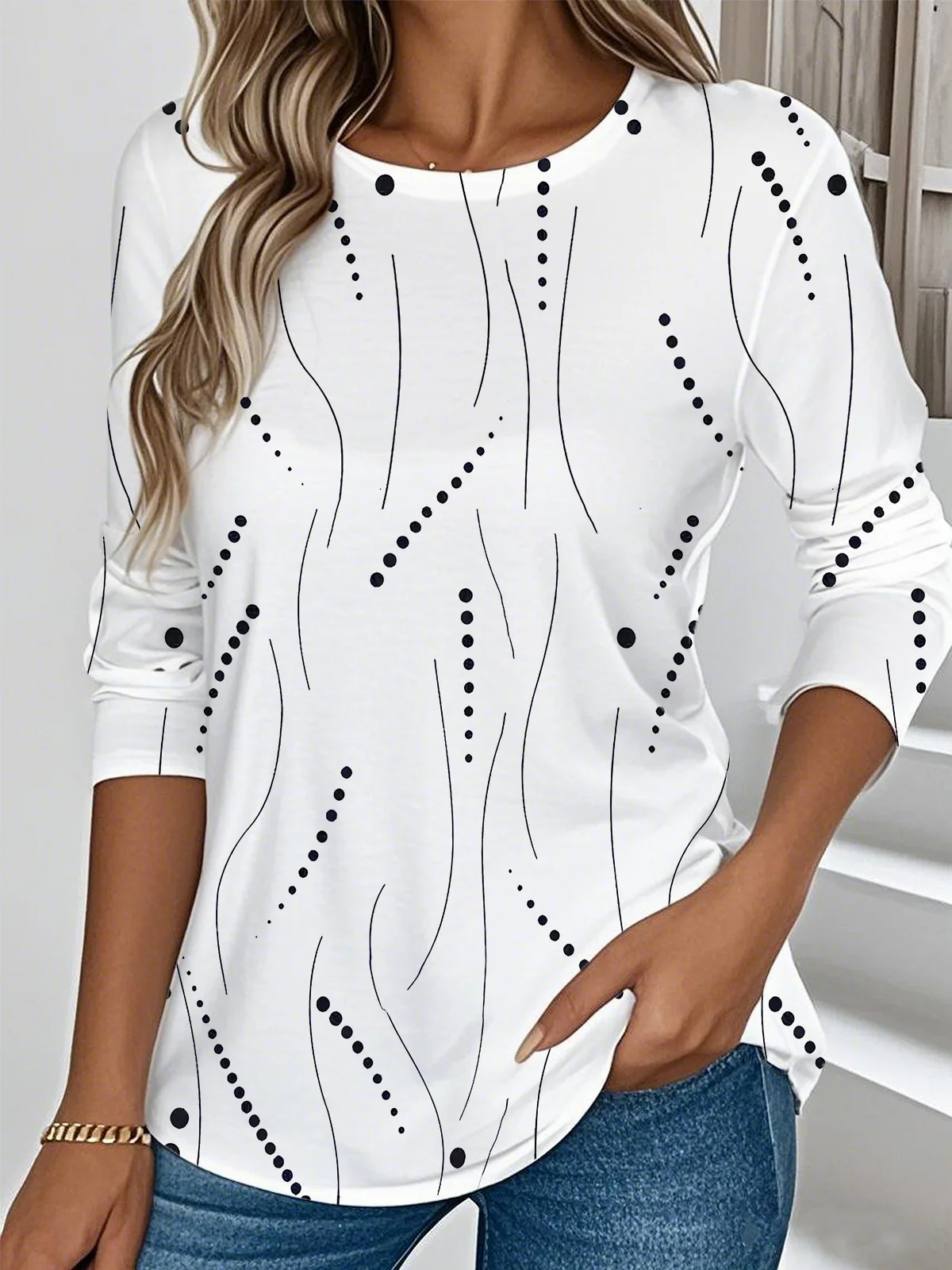 Women Striped Long Sleeve Tee T-shirt Crew Neck Casual Spring/Fall Top