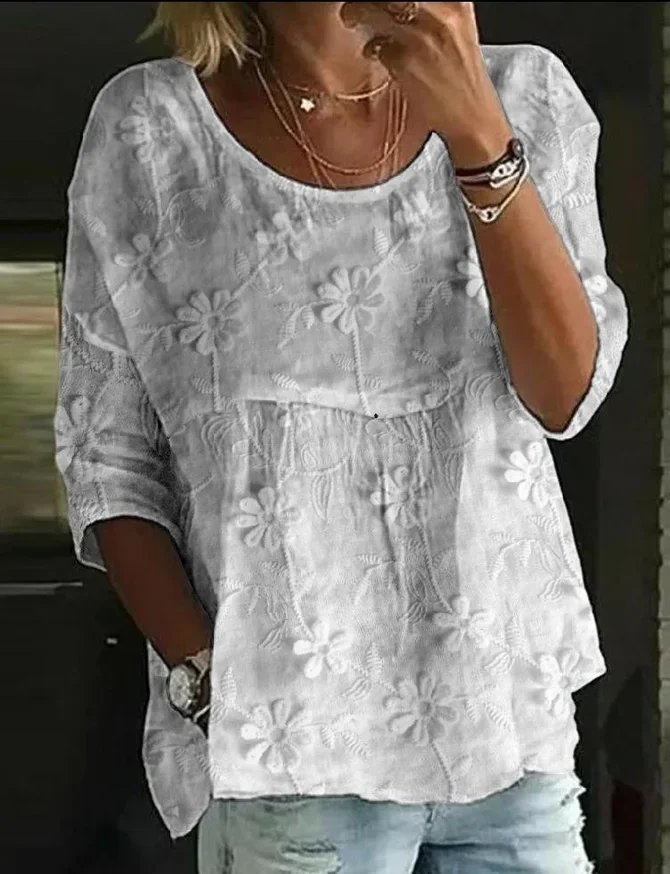 Women Floral Half Sleeve Shirt Summer Printing Crew Neck Daily Casual Top