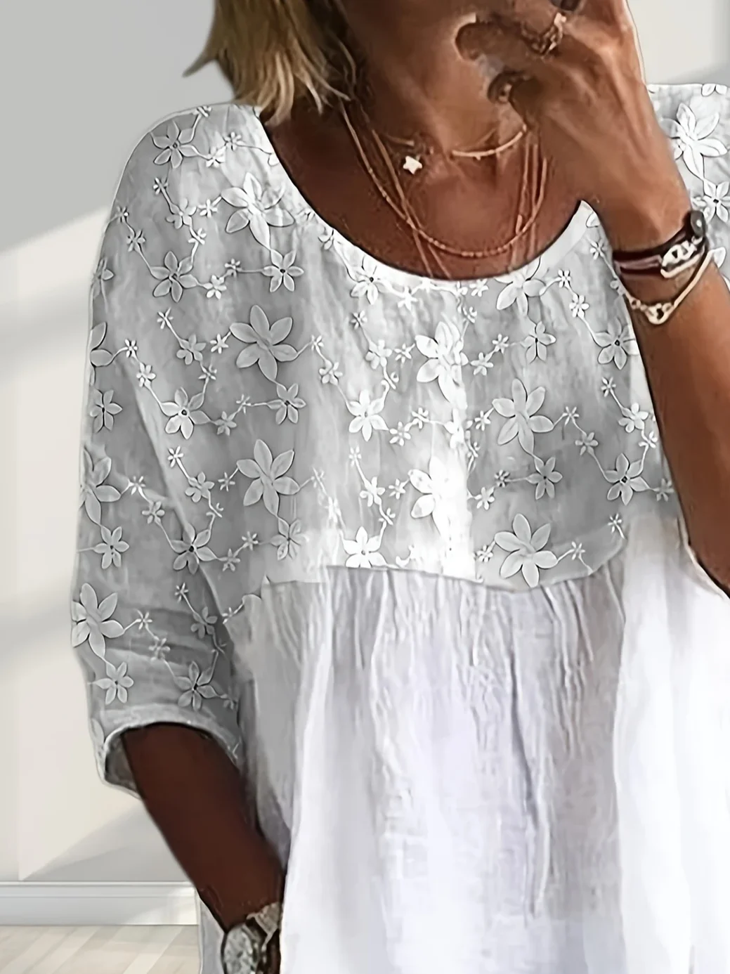 Women Floral Half Sleeve Shirt Summer Printing Crew Neck Daily Casual Top