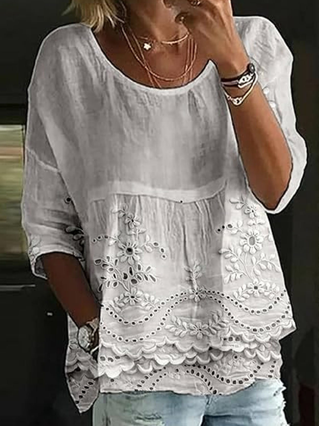 Women Floral Half Sleeve Shirt Summer Printing Crew Neck Daily Casual Top