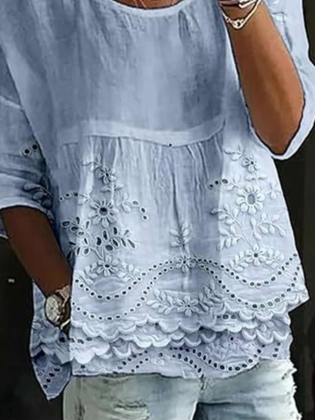 Women Floral Half Sleeve Shirt Summer Printing Crew Neck Daily Casual Top
