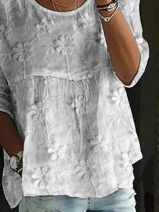 Women Floral Half Sleeve Shirt Summer Printing Crew Neck Daily Casual Top