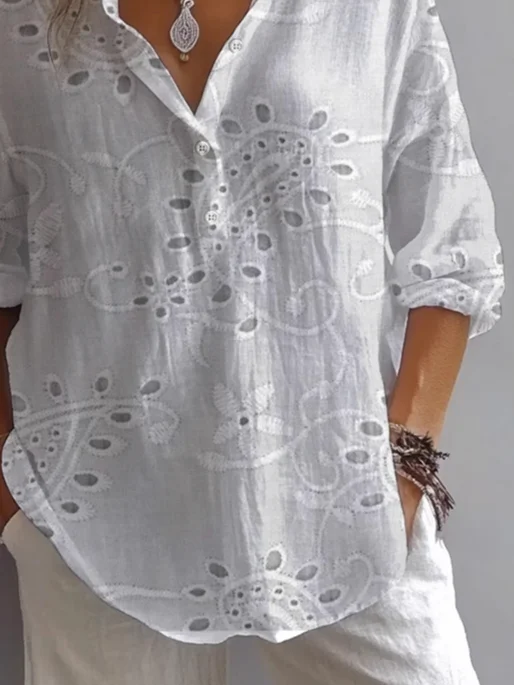Women Floral Long Sleeve Shirt Spring/Fall Printing Shirt Collar Daily Casual Top