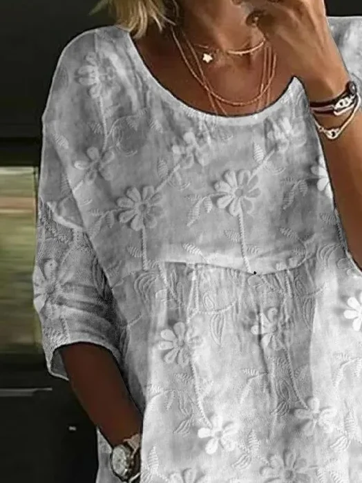 Women Floral Half Sleeve Shirt Summer Printing Crew Neck Daily Casual Top