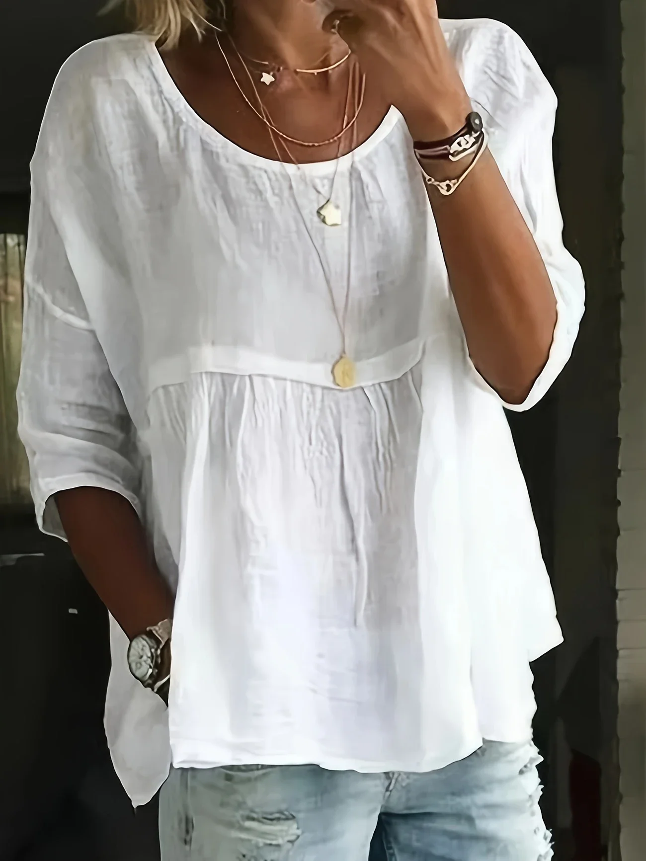 Women Plain Half Sleeve Shirt Summer Printing Crew Neck Daily Casual Top