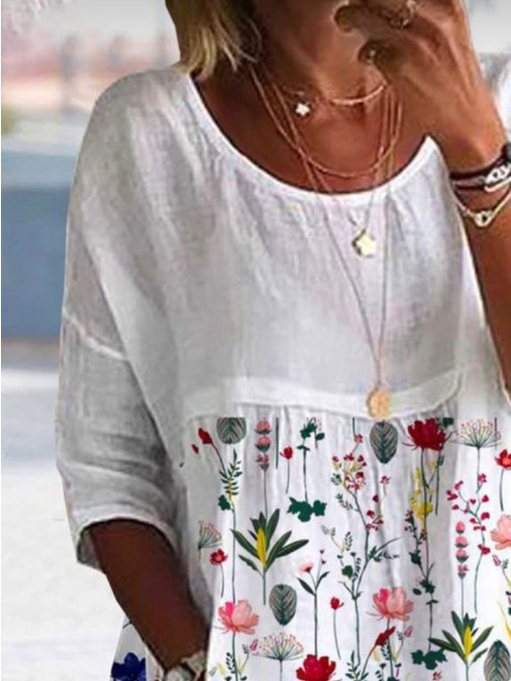 Women Floral Half Sleeve Shirt Summer Printing Crew Neck Daily Casual Top