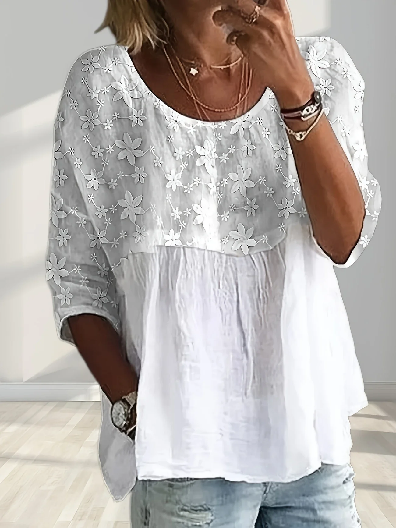 Women Floral Half Sleeve Shirt Summer Printing Crew Neck Daily Casual Top