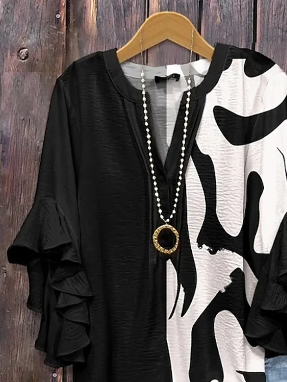 Women Abstract Half Sleeve Shirt Summer Printing V Neck Daily Casual Top