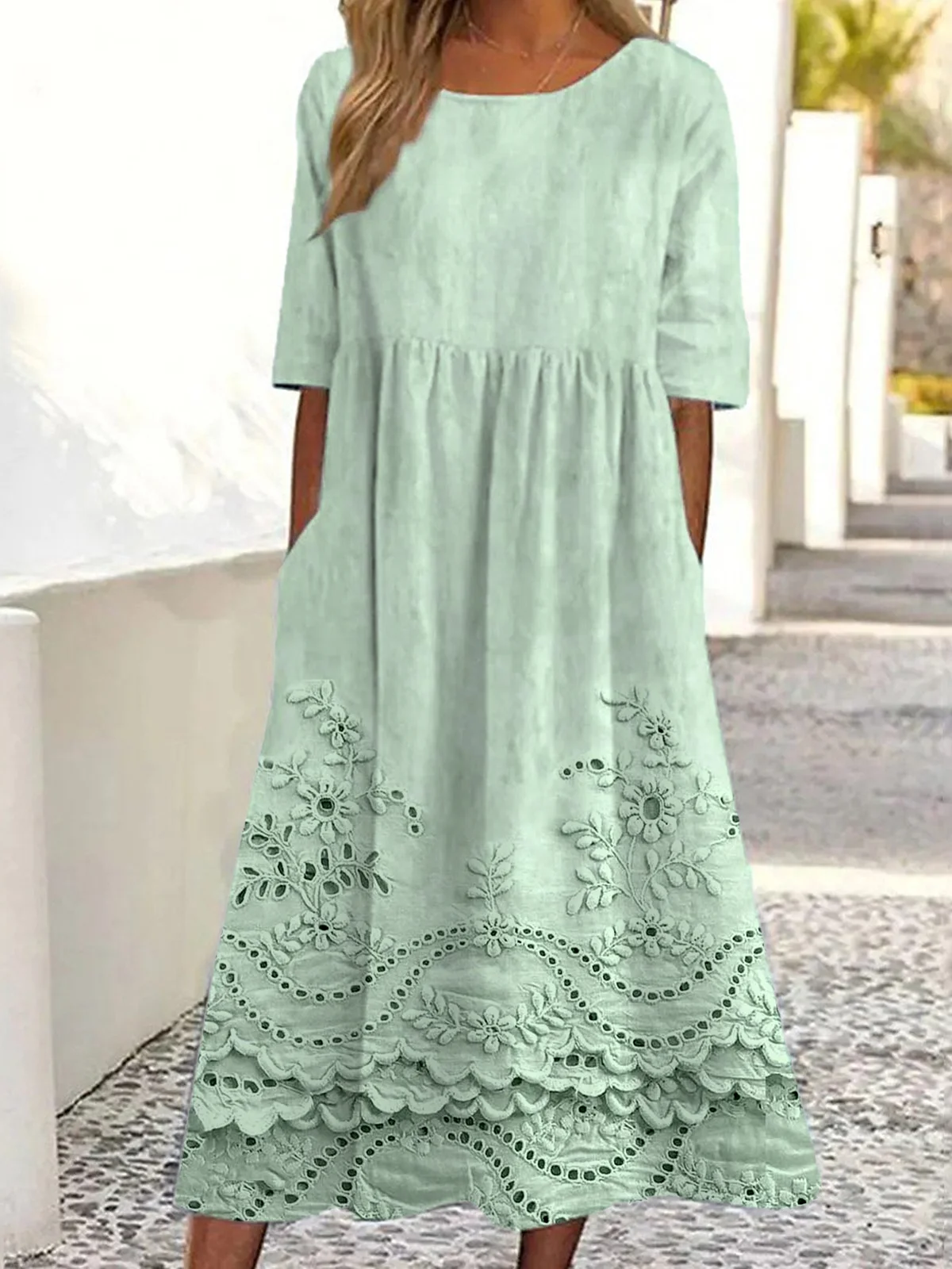 Women's Half Sleeve Summer 3D Printing Dress Crew Neck Daily Going Out Vintage Maxi Shirt Dress A-Line Dress