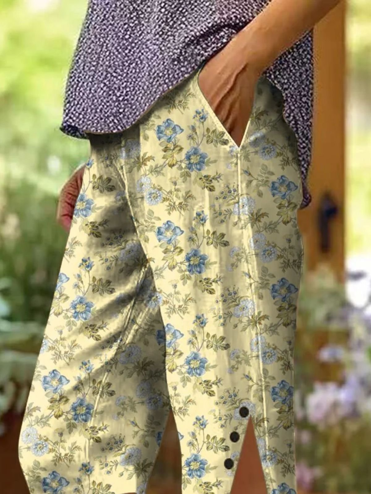 Women Floral Fifth Pants Pants Casual Summer Trousers