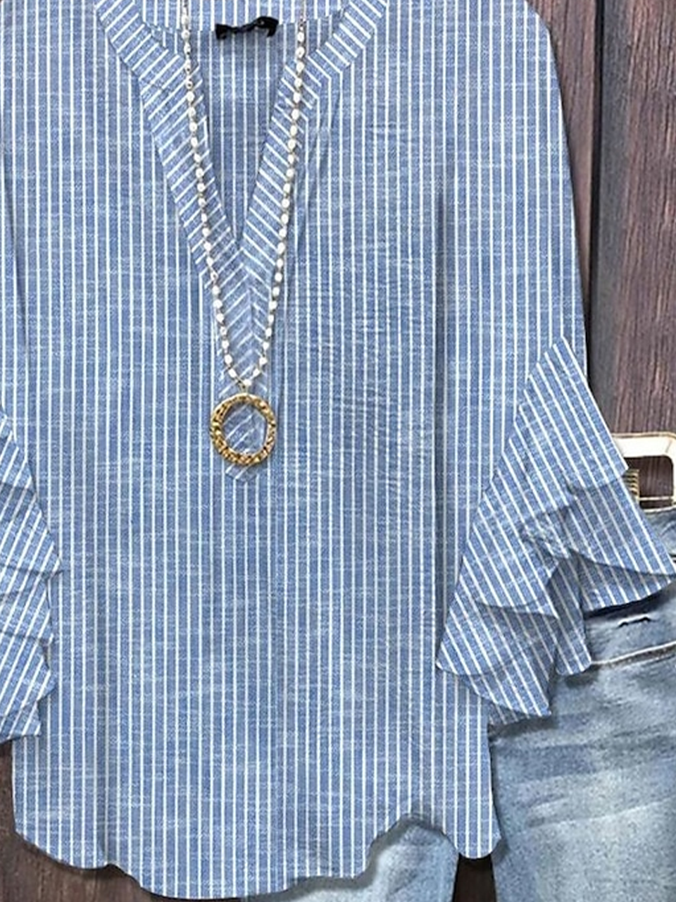 Women Striped Half Sleeve Shirt Summer Printing V Neck Daily Casual Top