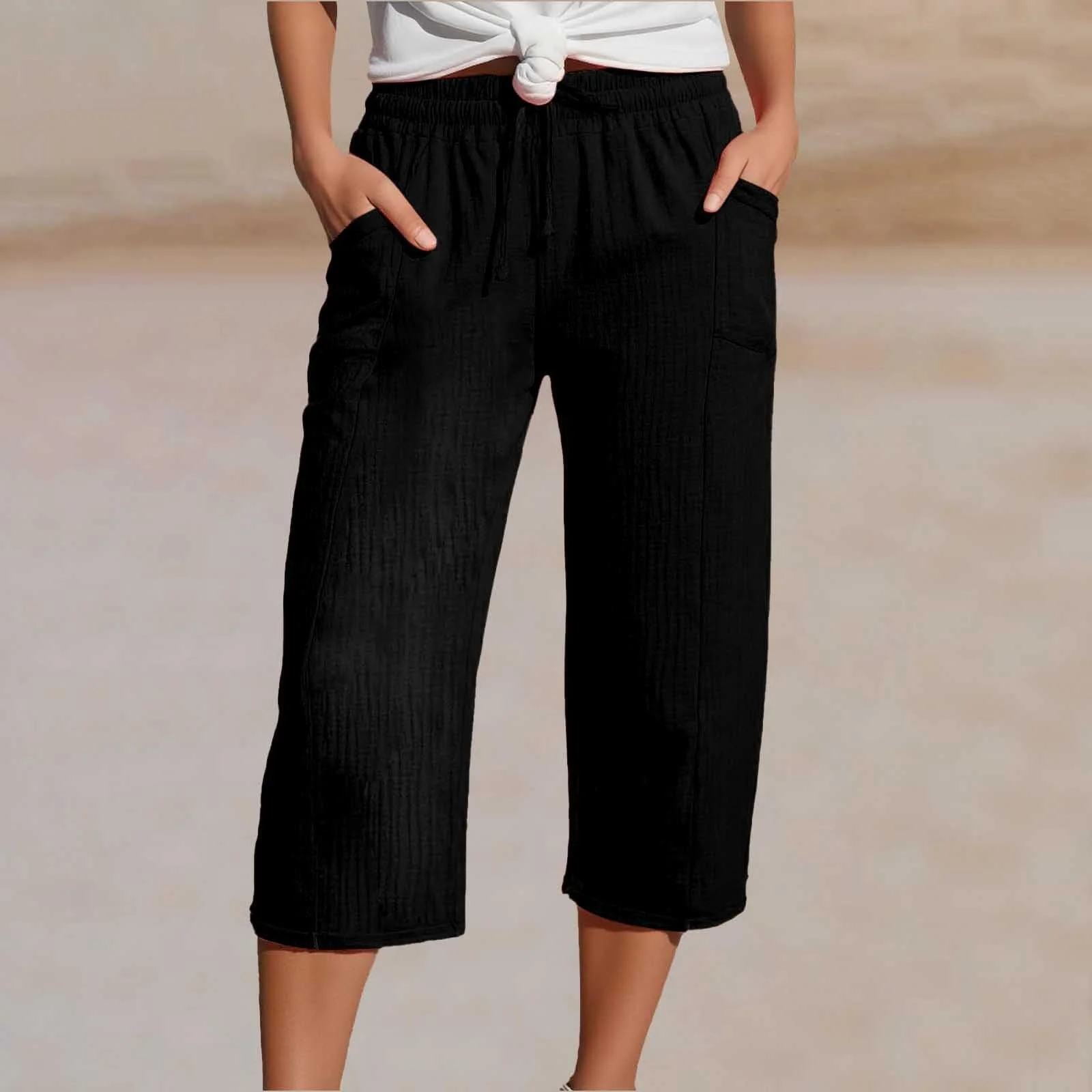 Women Plain Capris Pants Casual Summer Trousers