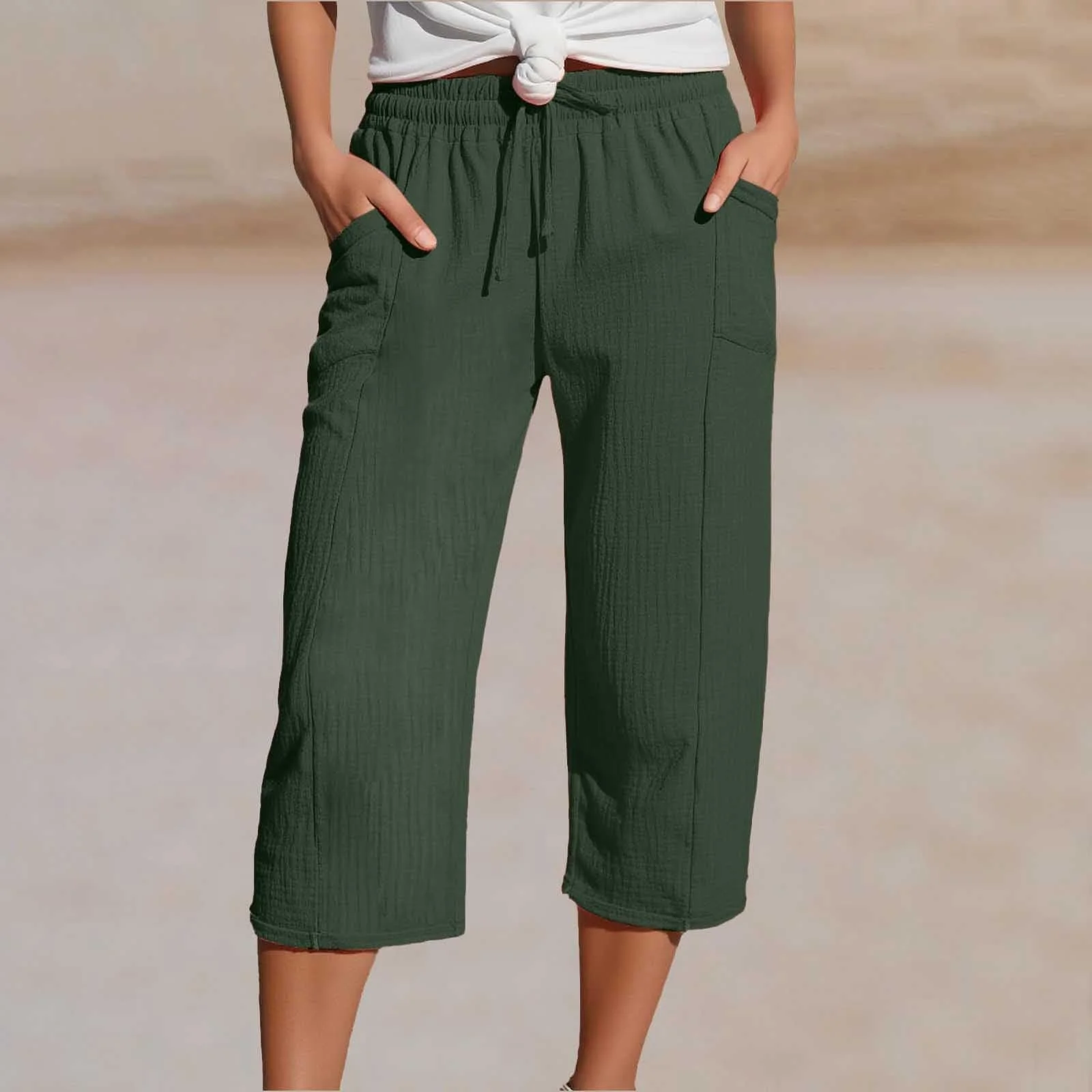 Women Plain Capris Pants Casual Summer Trousers