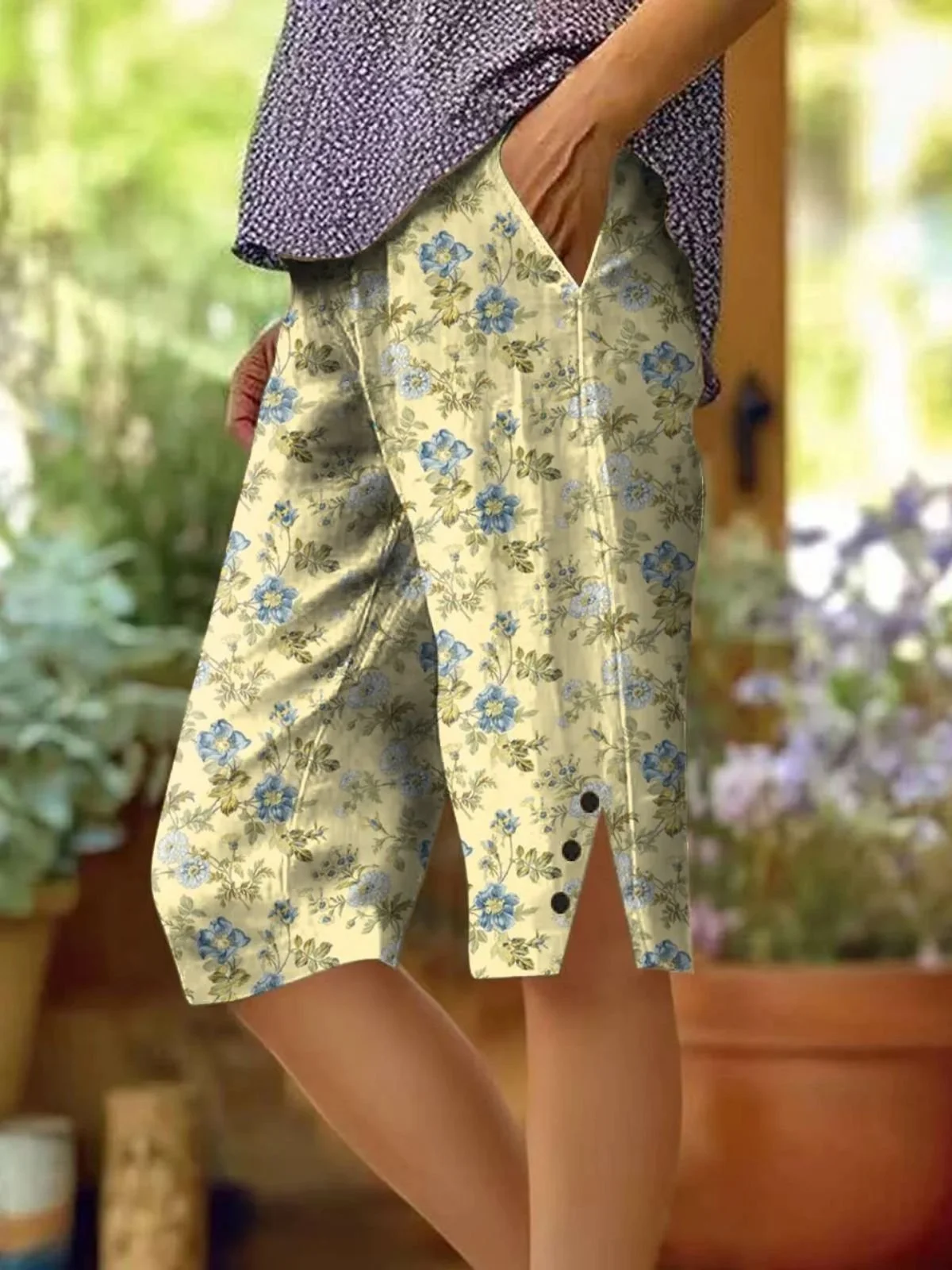 Women Floral Fifth Pants Pants Casual Summer Trousers