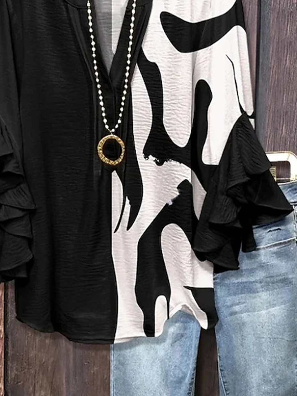 Women Abstract Half Sleeve Shirt Summer Printing V Neck Daily Casual Top