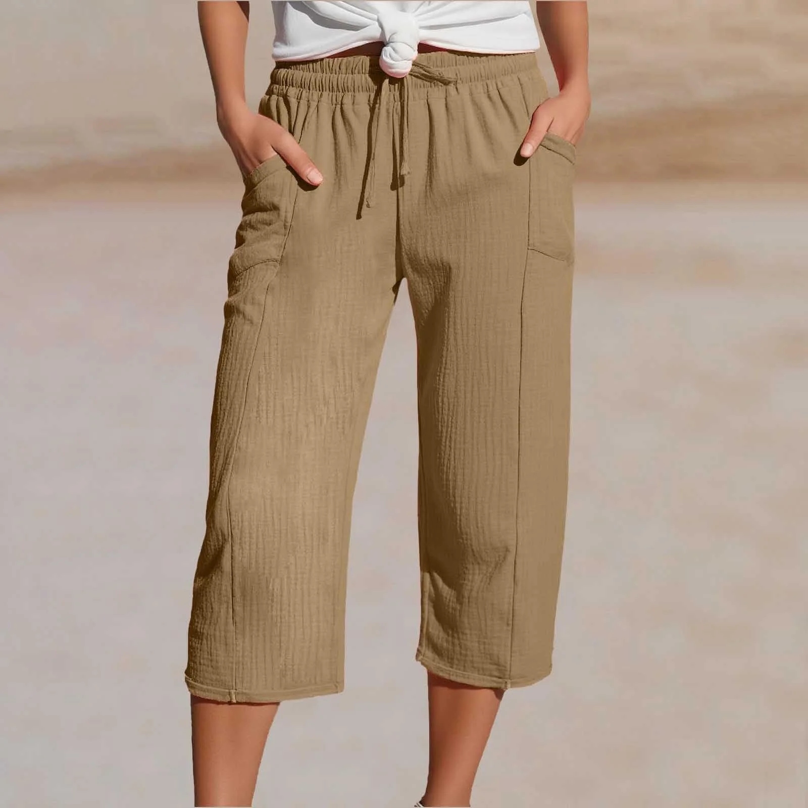 Women Plain Capris Pants Casual Summer Trousers
