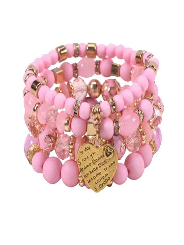 Best-selling Bohemian Alloy Love Pendant Multi-layer Elastic Rope Beaded Bracelet