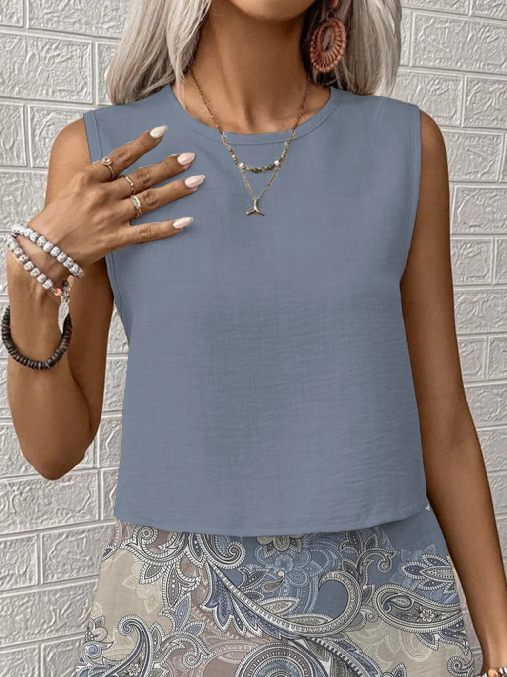 Women Floral Printing Two-Piece Set Daily Sleeveless Casual Summer Multi-Piece Set Matching Set