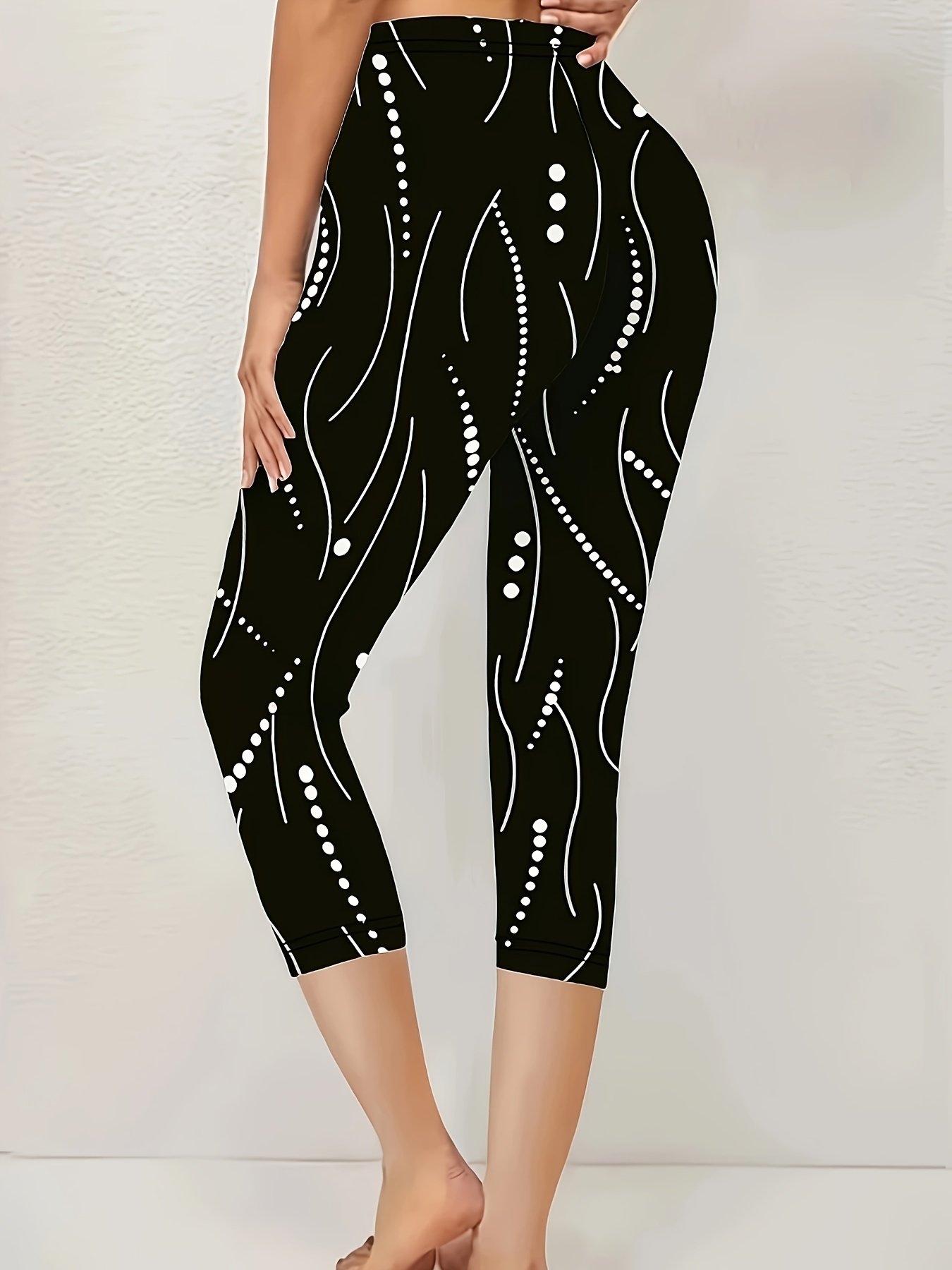 Women Polka Dots Capris Elastic Waist Pant Casual Summer Trousers