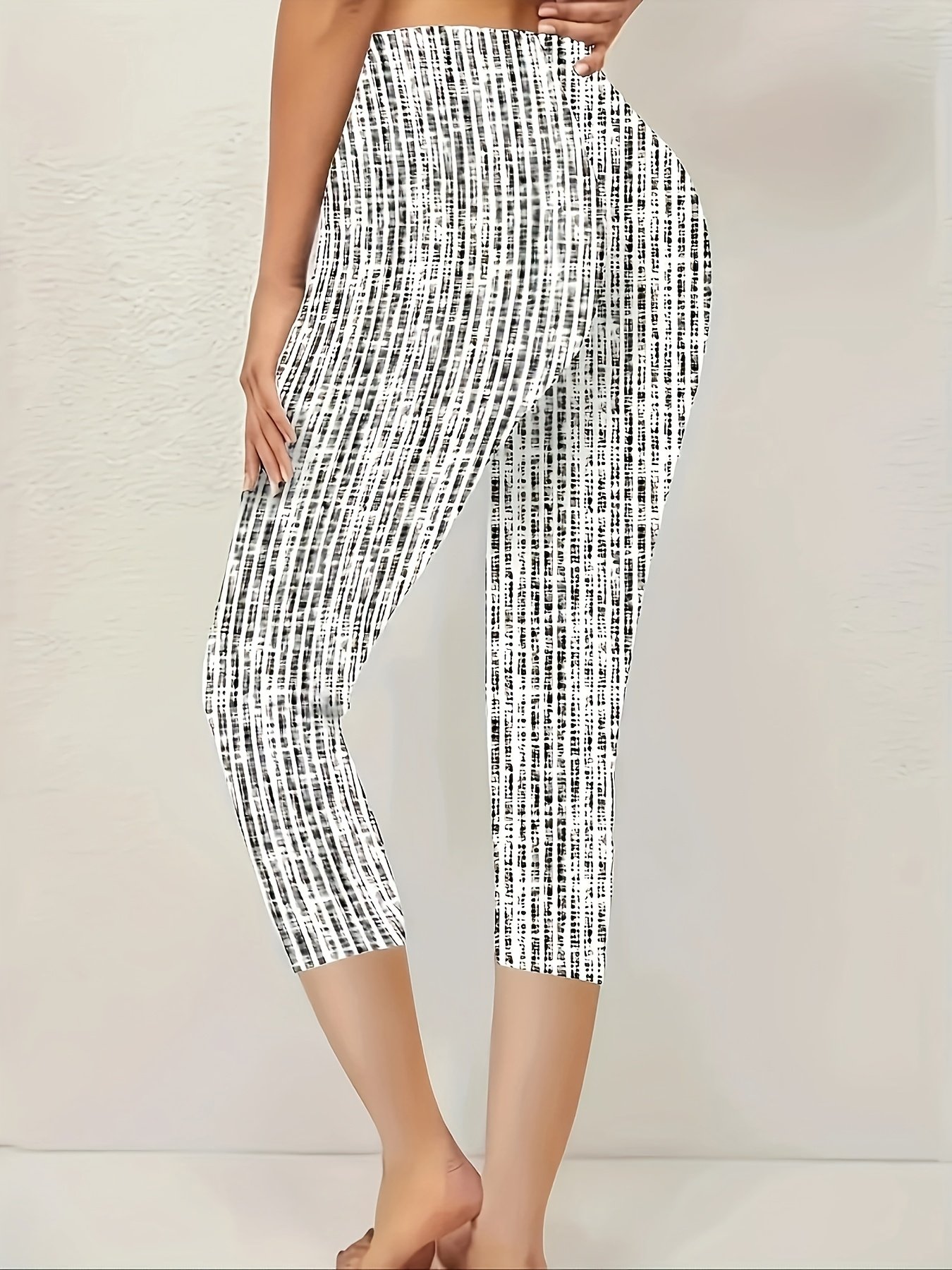 Women Striped Capris Elastic Waist Pants Casual Summer Trousers