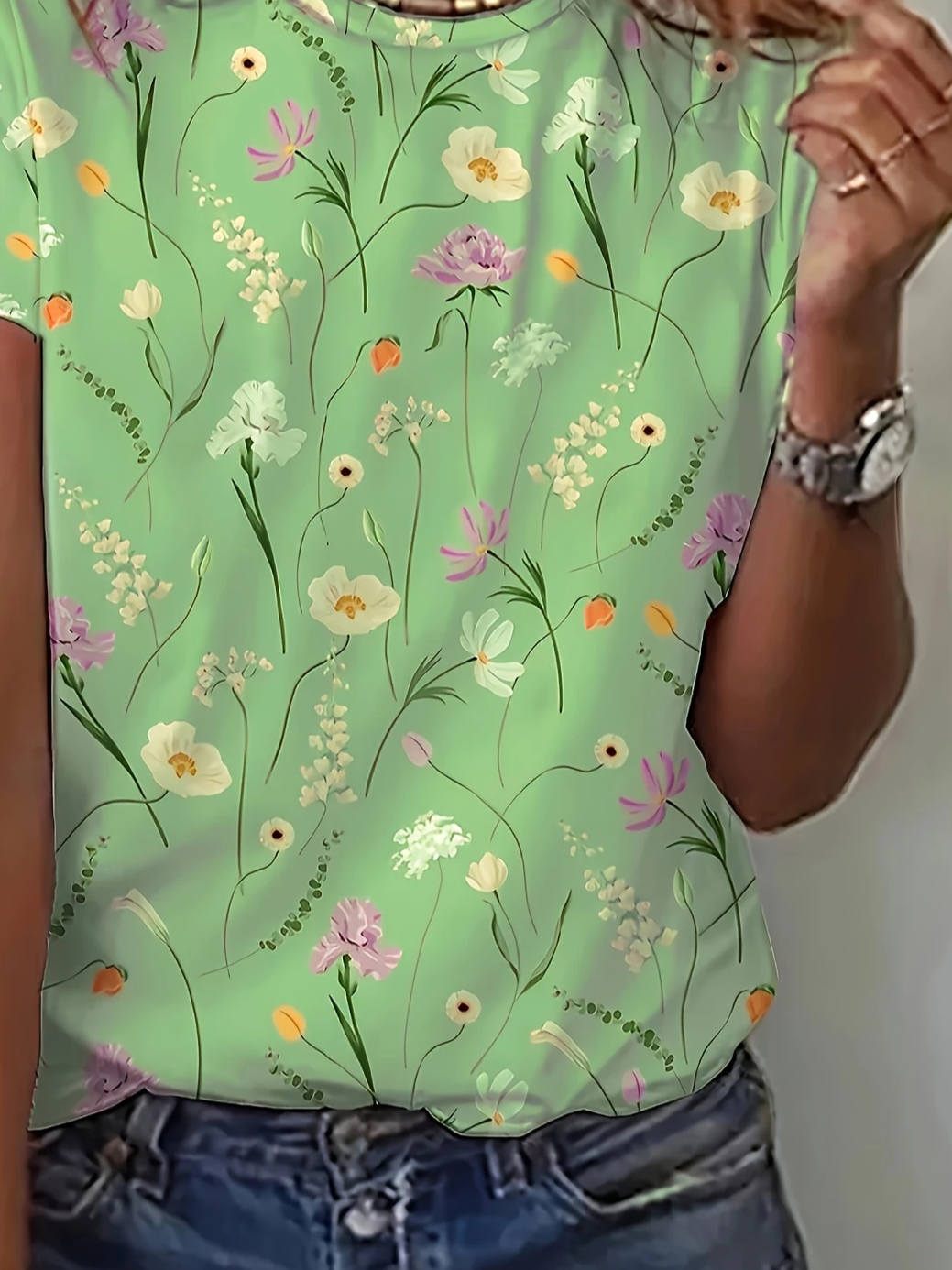 Women Floral Short Sleeve Tee T-shirt Crew Neck Printing Casual Summer Graphic Tee Top