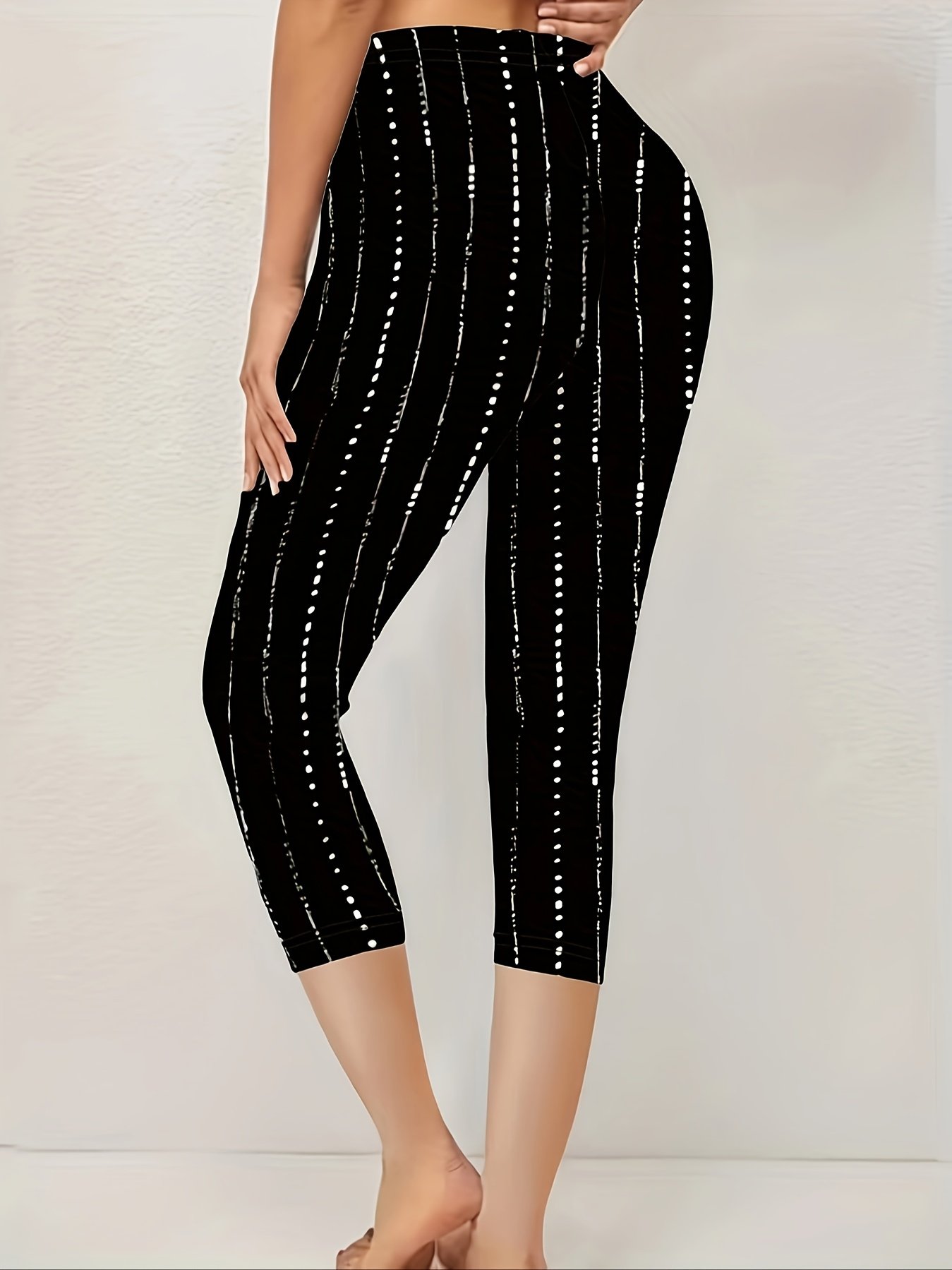Women Striped Capris Elastic Waist Pant Casual Summer Trousers