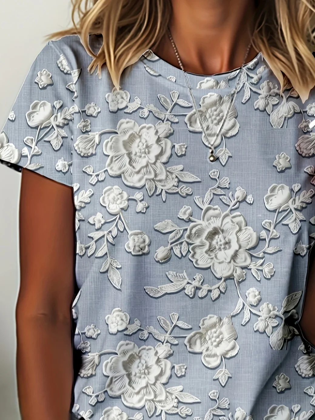 Women Floral Short Sleeve Tee T-shirt Crew Neck Printing Casual Summer Graphic Tee Top