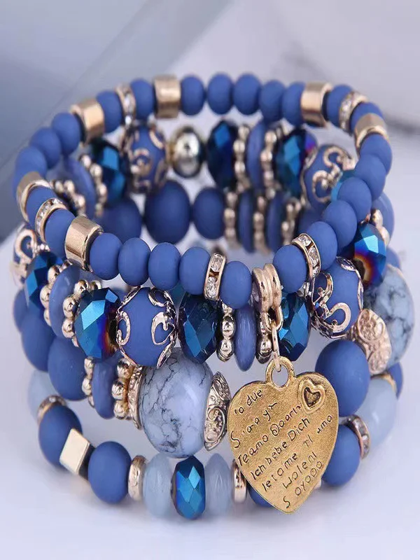 Best-selling Bohemian Alloy Love Pendant Multi-layer Elastic Rope Beaded Bracelet