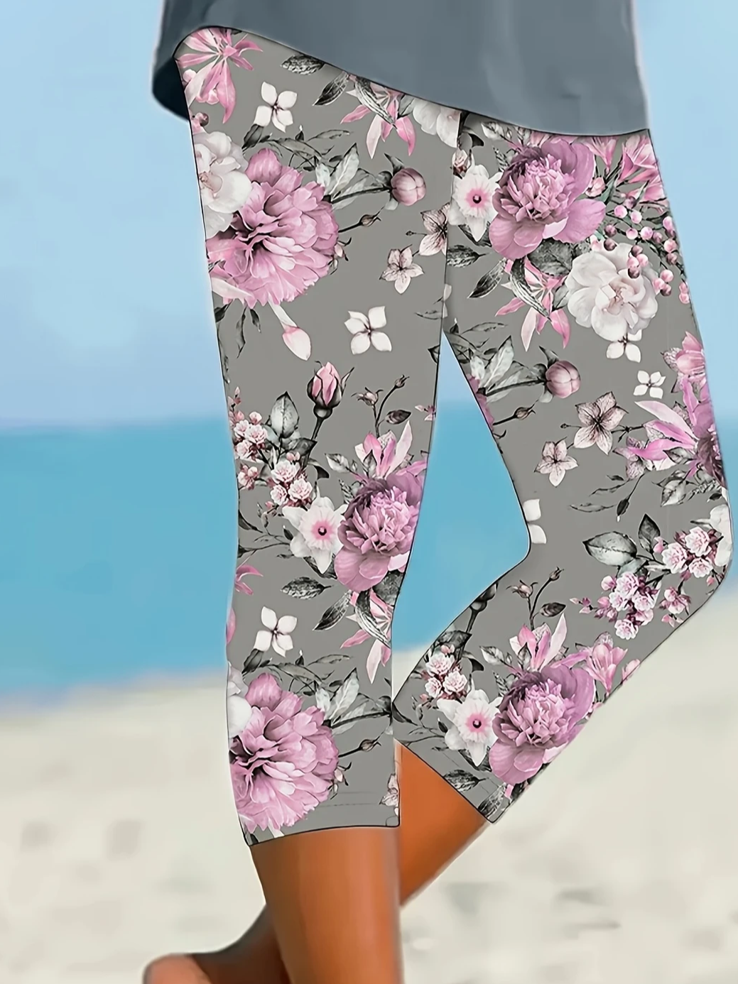 Women Floral Capris Elastic Waist Pants Casual Summer Trousers