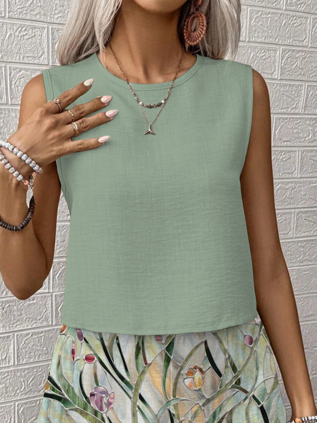 Women Floral Printing Two-Piece Set Daily Sleeveless Casual Summer Multi-Piece Set Matching Set