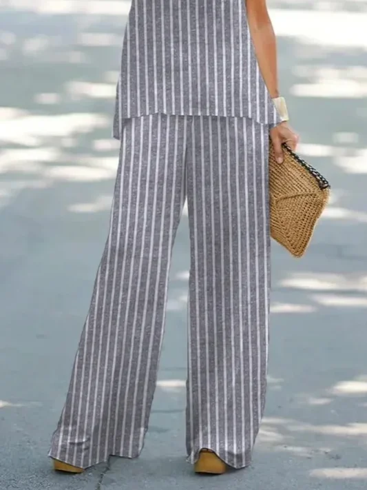 Women Striped Printing Two-Piece Set Daily Sleeveless Casual Summer Multi-Piece Set Matching Set