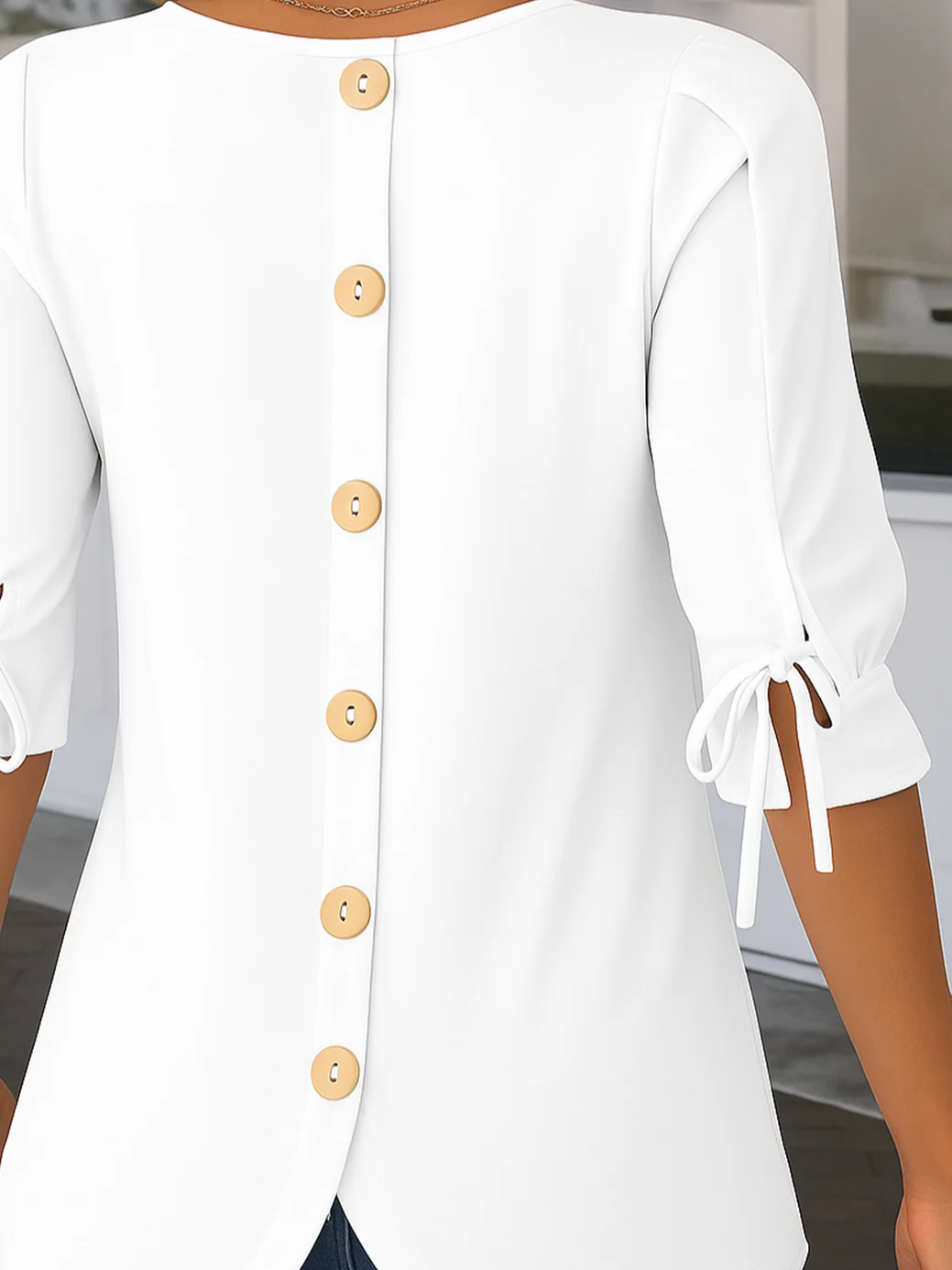 Women Plain Half Sleeve Shirt Summer Crew Neck Daily Vintage Top