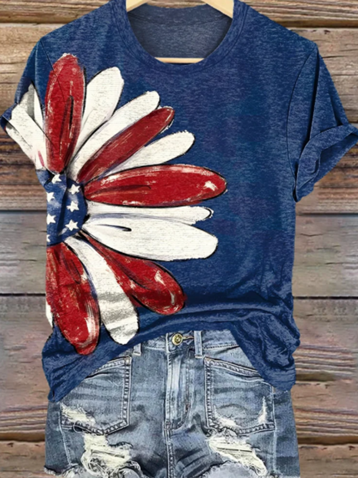 Women Daisy Short Sleeve Tee T-shirt Crew Neck Vintage Summer Top