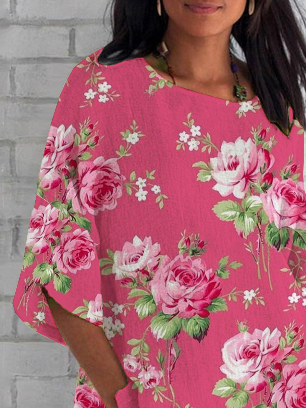 Women Floral Half Sleeve Tee T-shirt Crew Neck Casual Summer Top