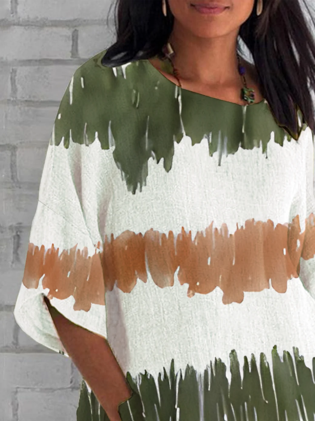 Women Abstract Half Sleeve Tee T-shirt Crew Neck Casual Summer Top