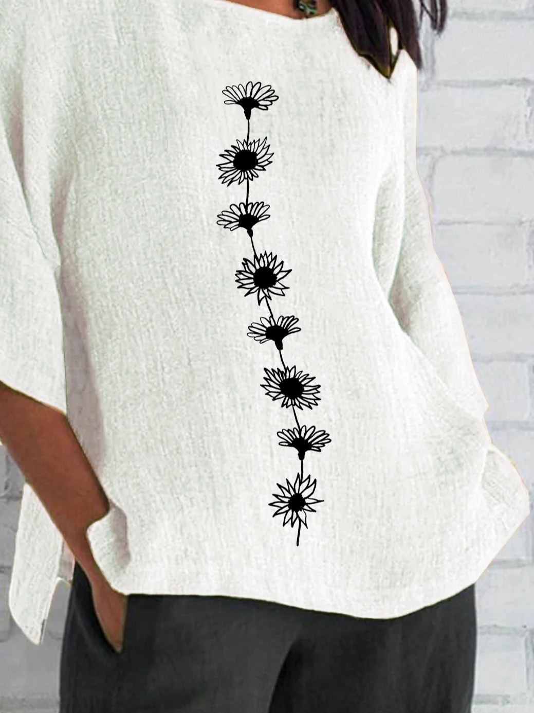 Women Floral Half Sleeve Tee T-shirt Crew Neck Casual Summer Top