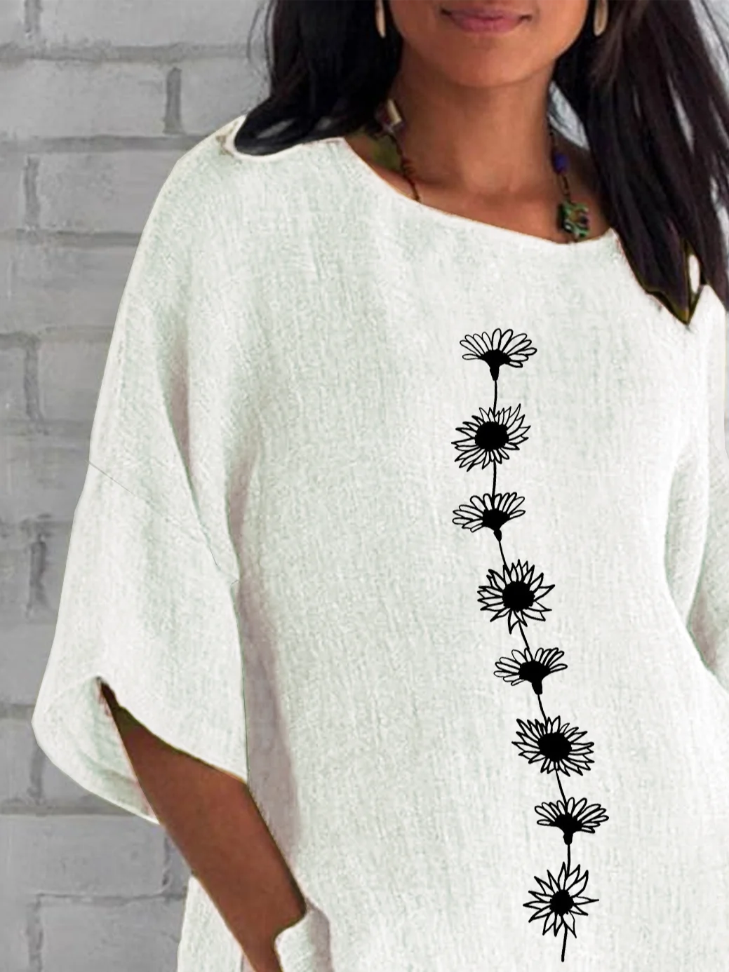 Women Floral Half Sleeve Tee T-shirt Crew Neck Casual Summer Top