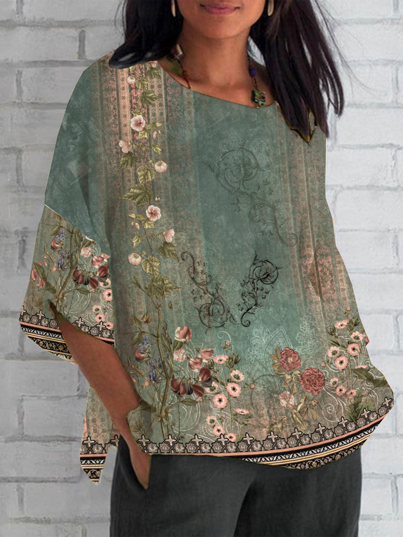 Women Floral Half Sleeve Tee T-shirt Crew Neck Casual Summer Top