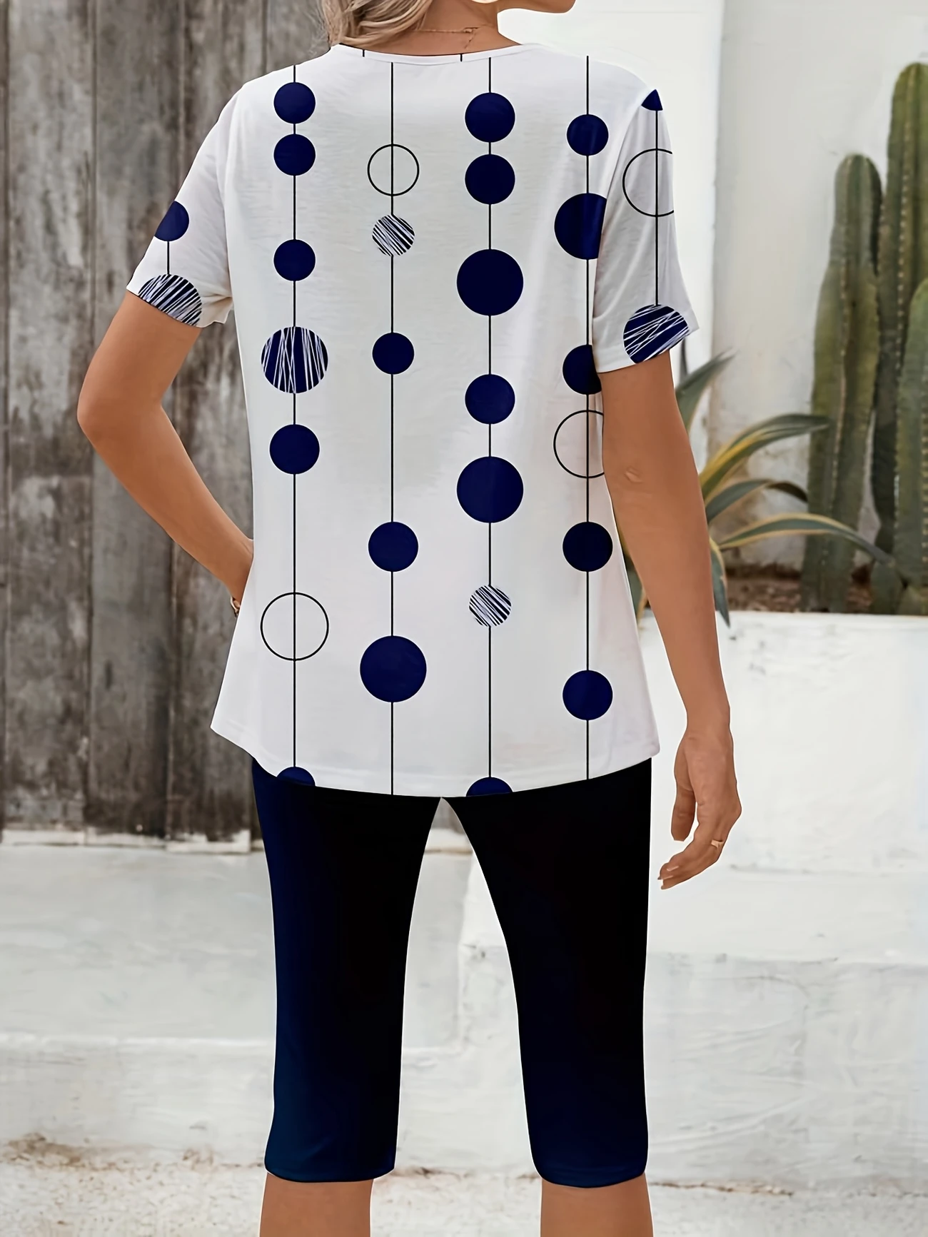 Women Polka Dots Printing Two-Piece Set Daily Short Sleeve Casual Summer Top With Pants Matching Set
