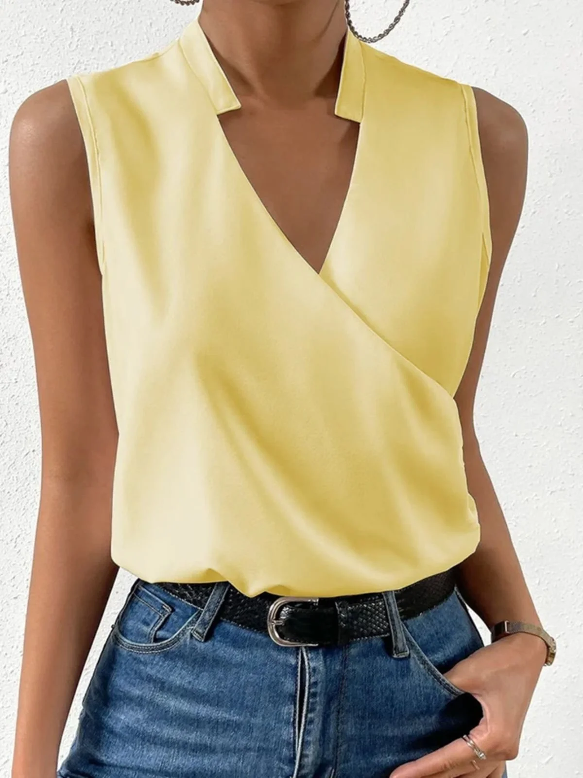 Women Sleeveless Tank Top Camisole Summer Plain V Neck Daily Casual Top