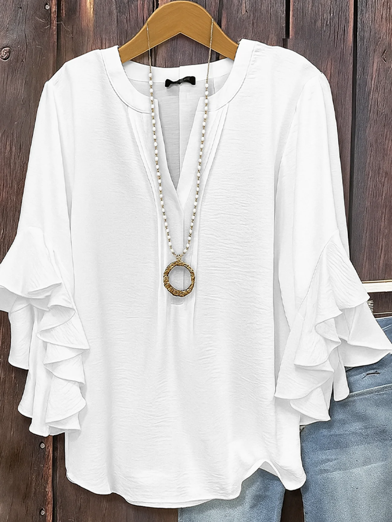 Women Plain Half Sleeve Shirt Summer V Neck Daily Casual Top