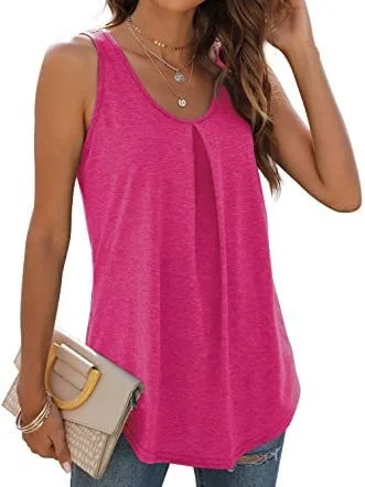 Women Sleeveless Tank Top Camisole Summer Plain Ruched Crew Neck Daily Sports Top