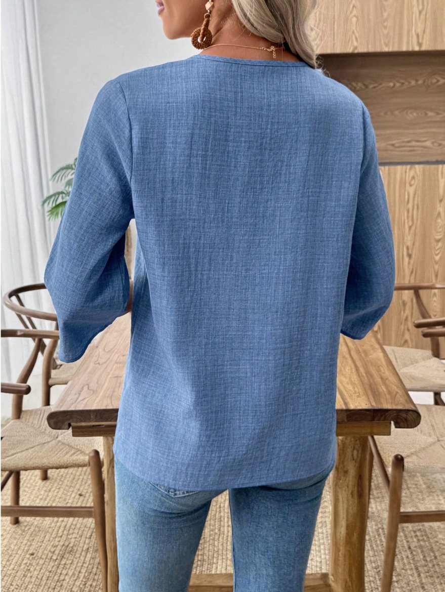Women Plain Three Quarter Sleeve Shirt Spring/Fall Crew Neck Daily Casual Top