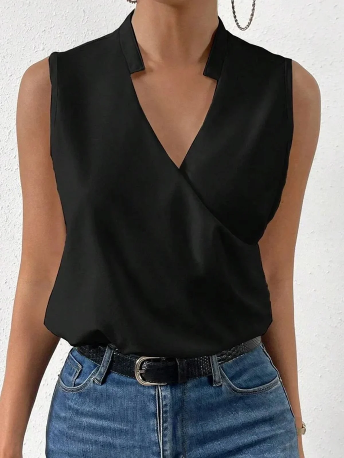 Women Sleeveless Tank Top Camisole Summer Plain V Neck Daily Casual Top