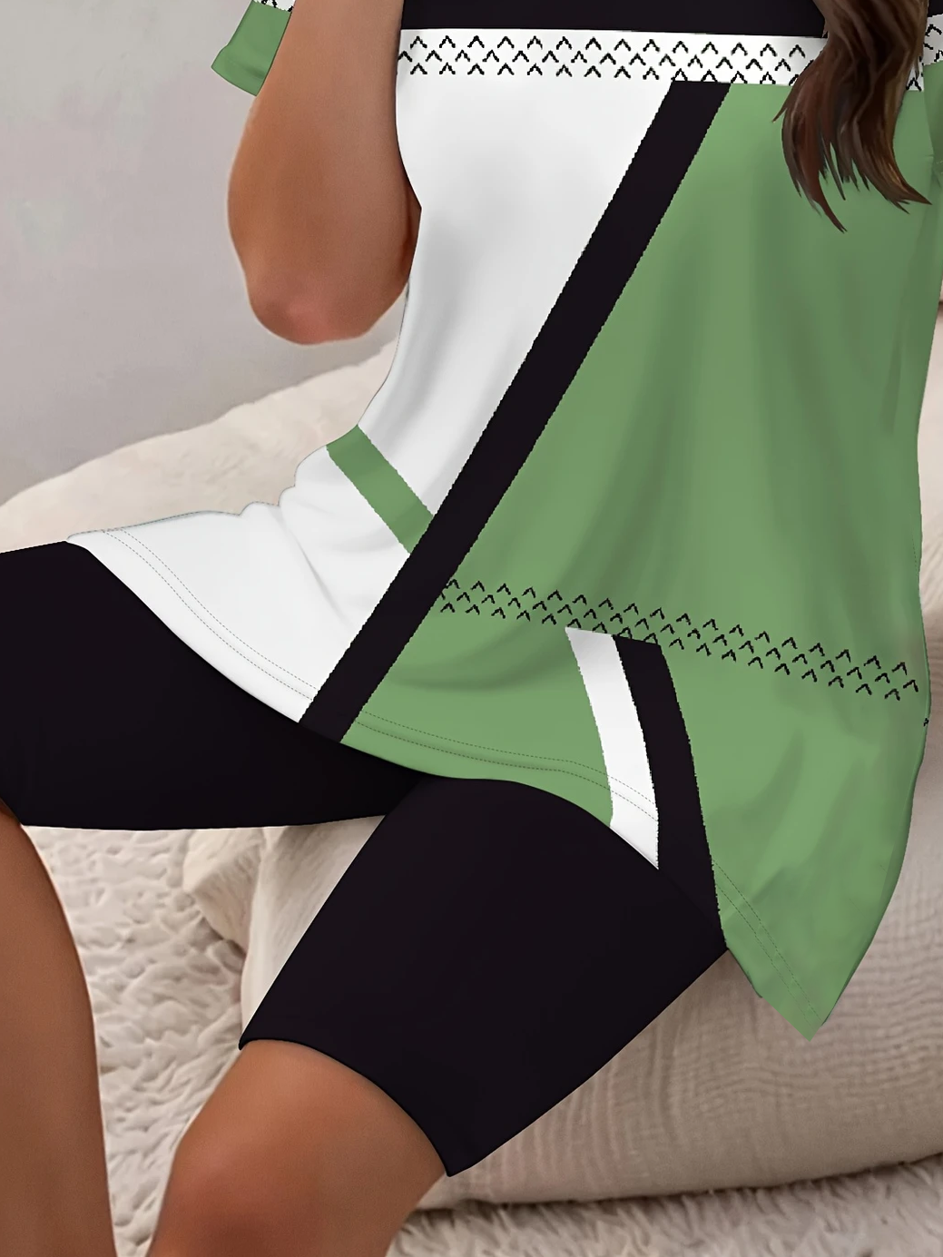 Women Abstract Printing Two-Piece Set Daily Short Sleeve Casual Summer Top With Pants Matching Set