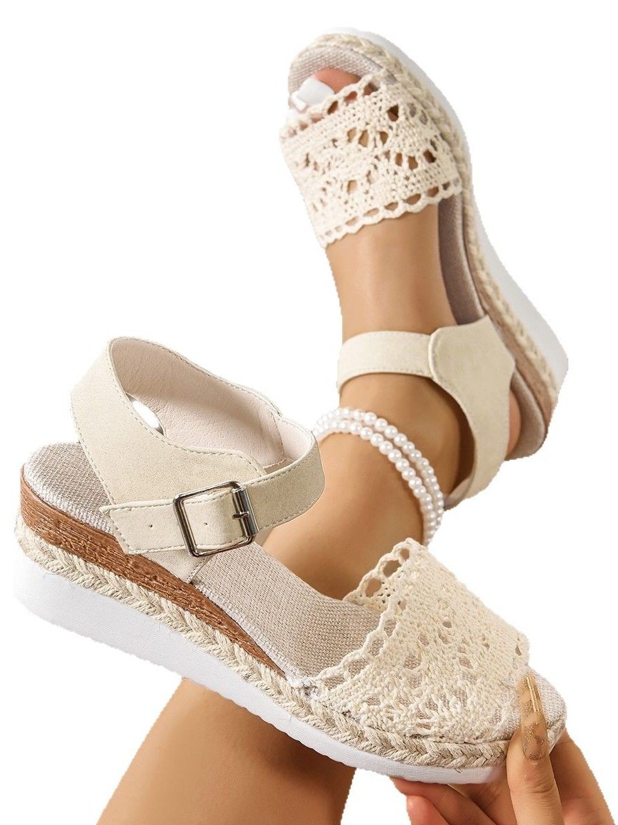 All Season Fabric Plain Simple Peep Toe Wedge Sandals